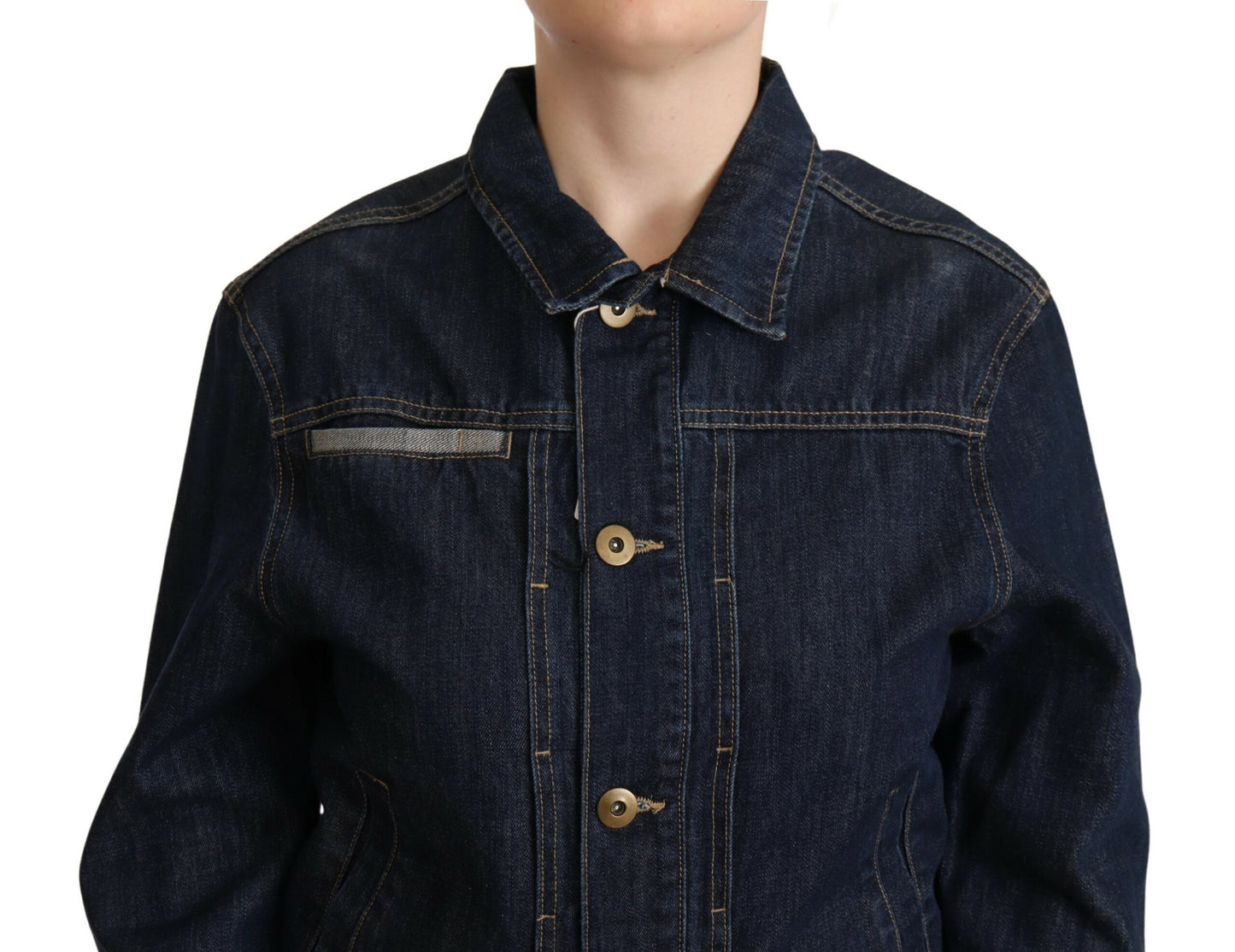 Dunkelblaue Button-Down-Jeansjacke mit langen Ärmeln von Master Coat