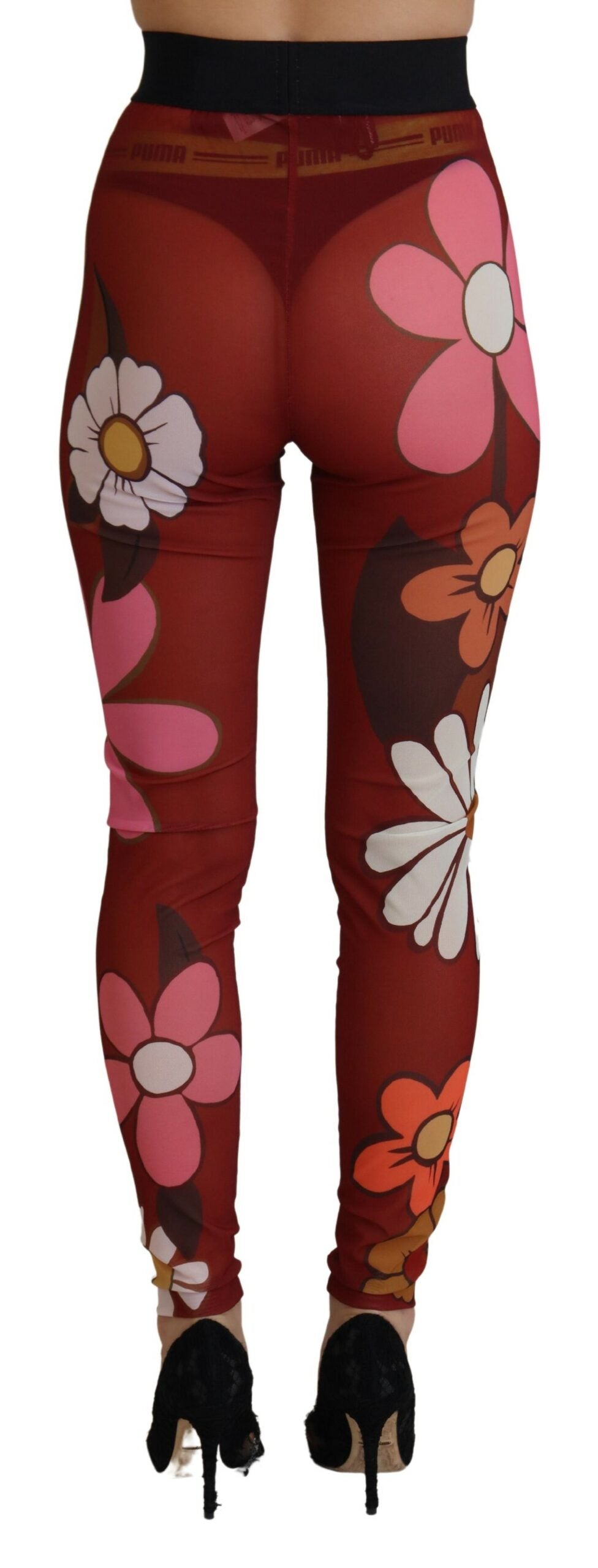 Dolce &amp; Gabbana Red Floral Leggings Stretch Waist Pants