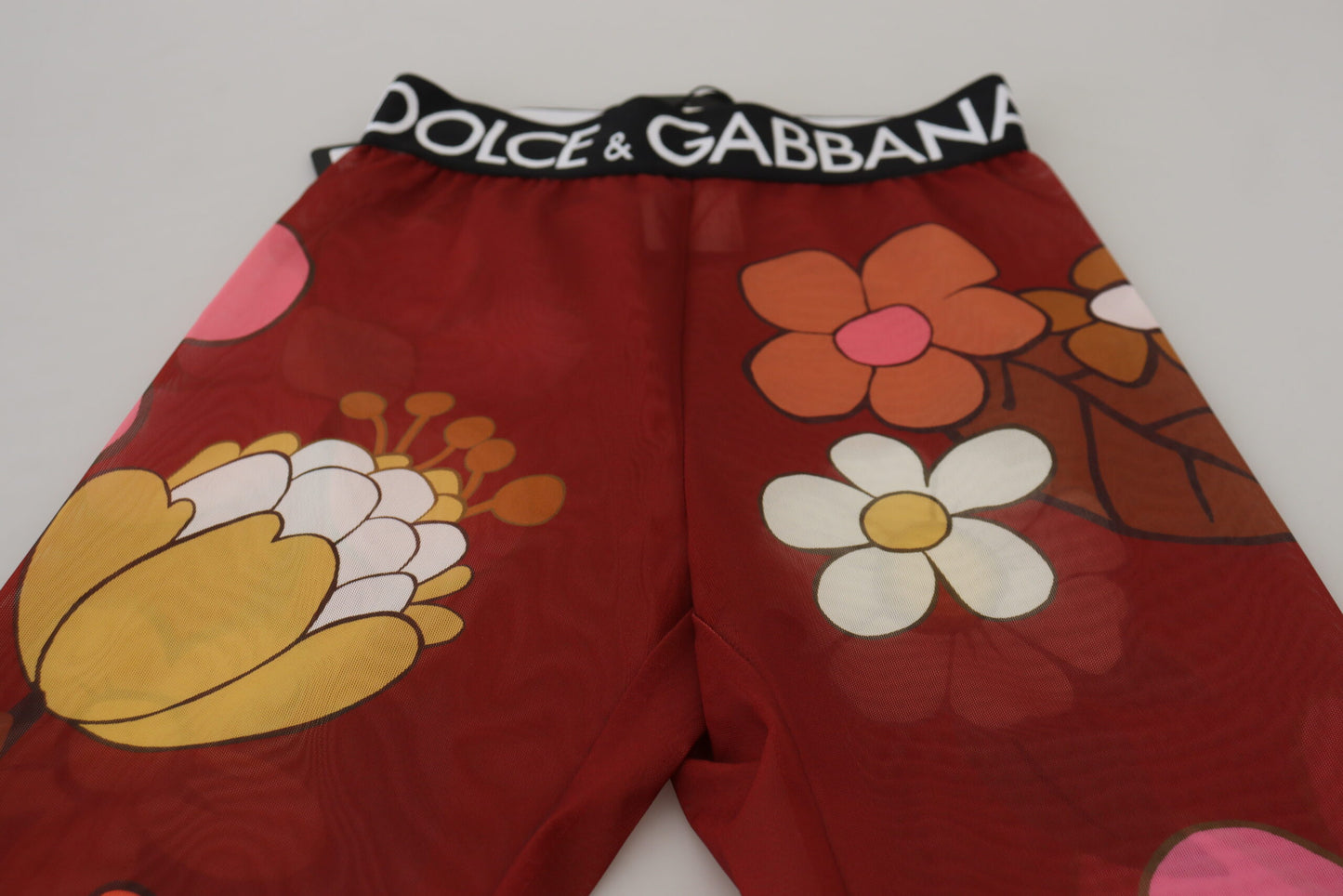 Dolce &amp; Gabbana Red Floral Leggings Stretch Waist Pants