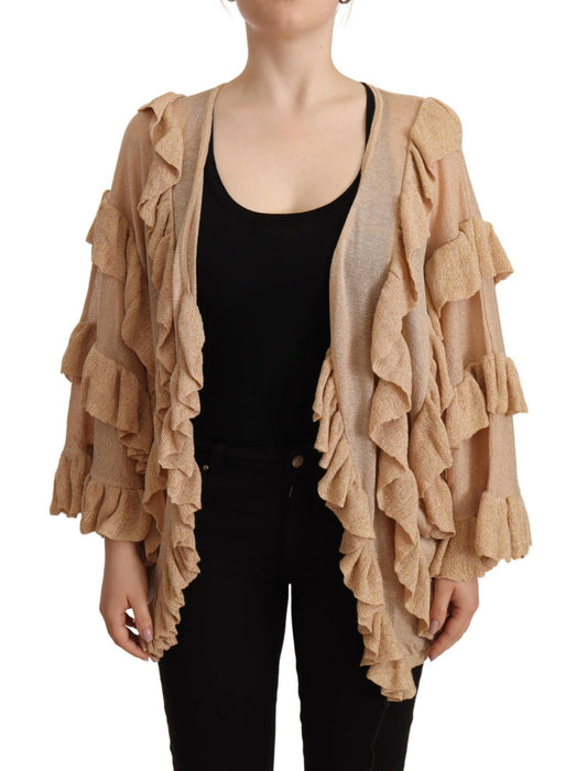 Aniye By Beige Rüschen-Cardigan mit langen Ärmeln und offener Vorderseite