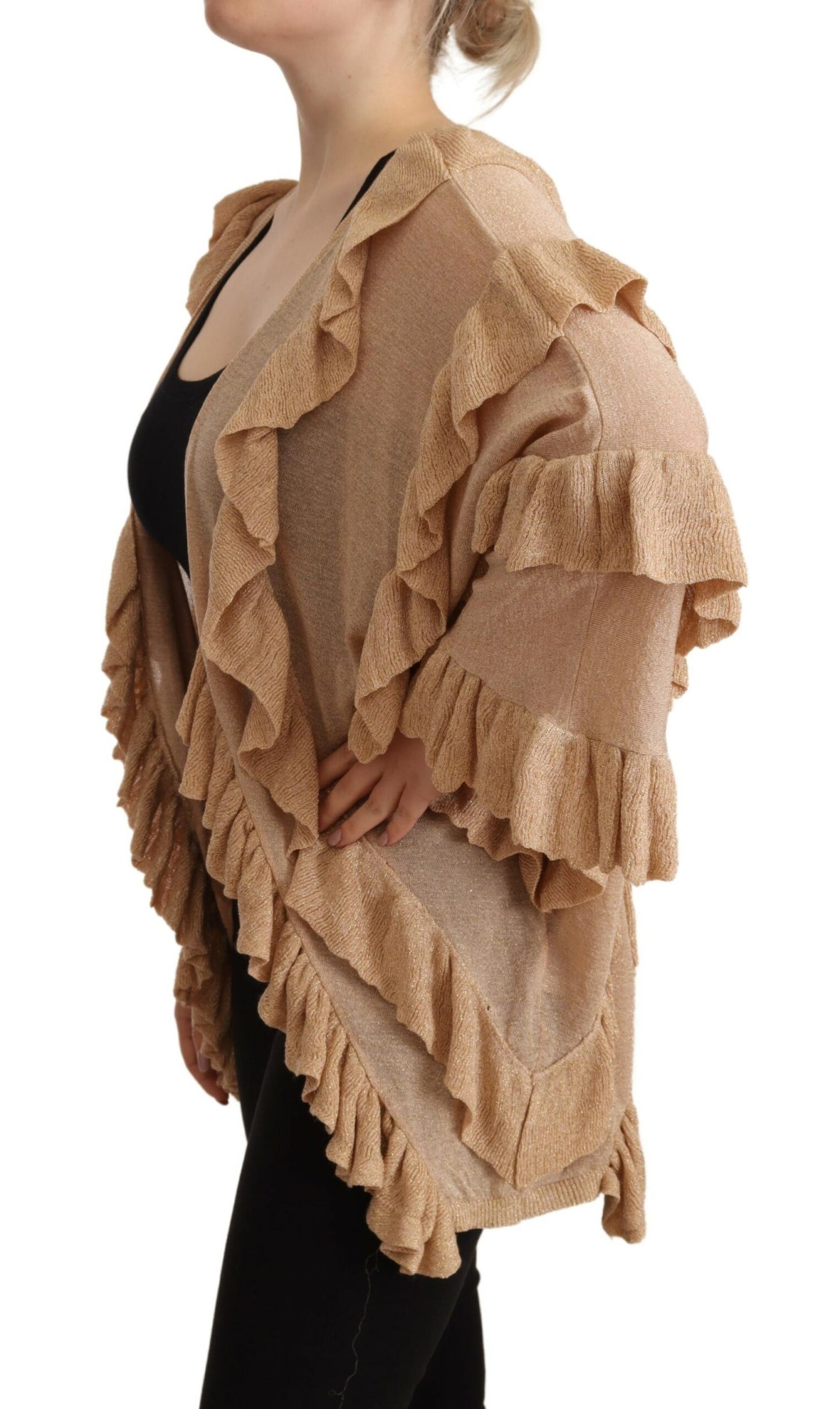 Aniye By Beige Rüschen-Cardigan mit langen Ärmeln und offener Vorderseite