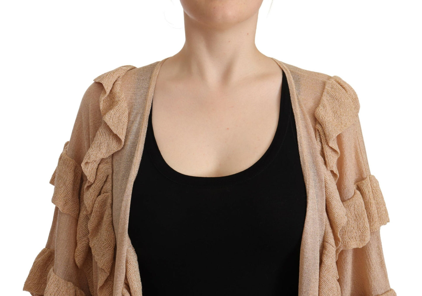 Aniye By Beige Rüschen-Cardigan mit langen Ärmeln und offener Vorderseite