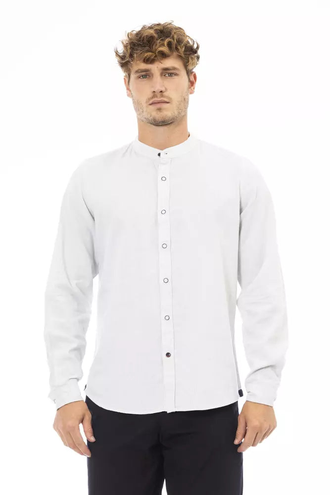 Baldinini Trend Elegant Mandarin Collar White Shirt para sa Mga Lalaki