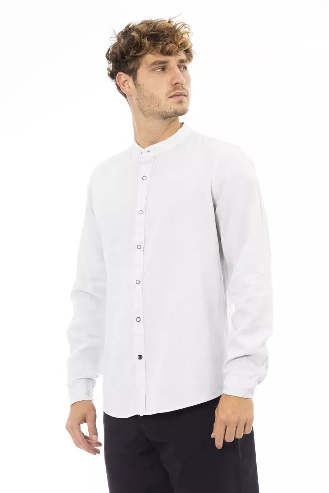 Baldinini Trend Elegant Mandarin Collar White Shirt para sa Mga Lalaki