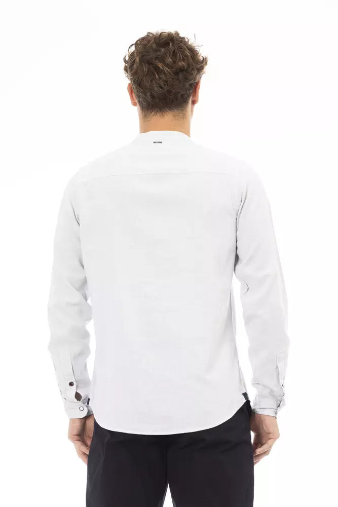 Baldinini Trend Elegant Mandarin Collar White Shirt para sa Mga Lalaki