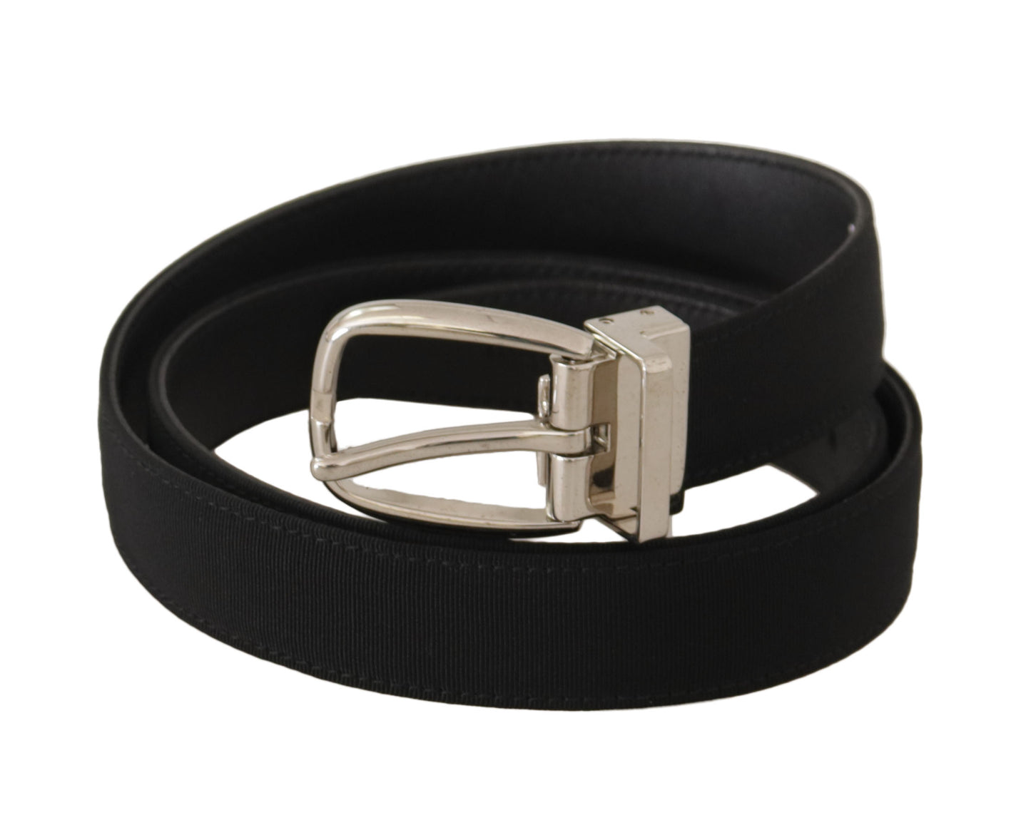 Dolce &amp; Gabbana Belt Black Calf Leather Silver Tone Metal Buckle