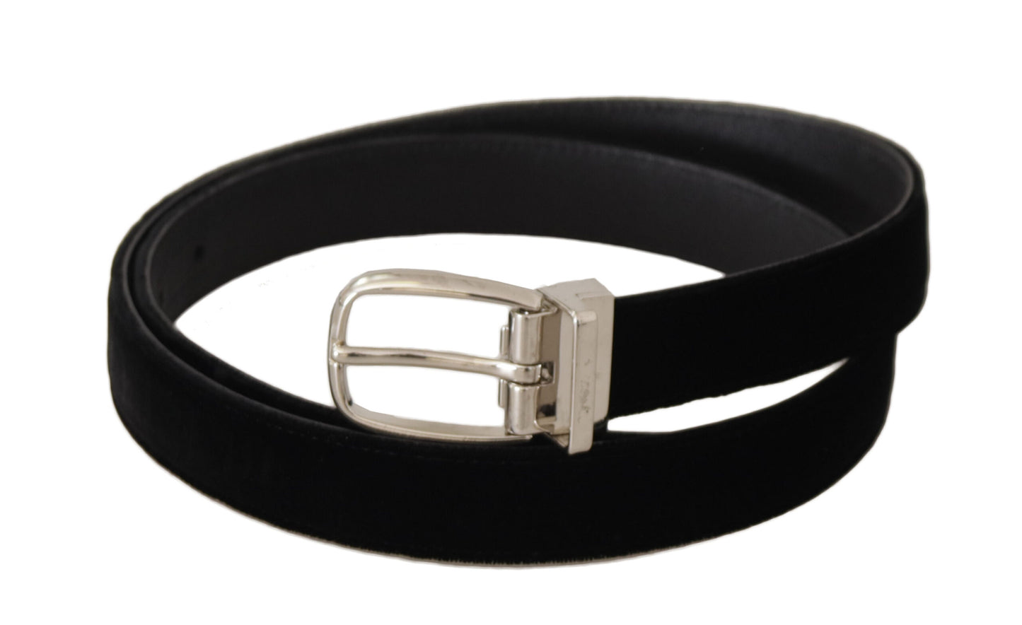 Dolce &amp; Gabbana Black Casual Velvet Silver Tone Metal Buckle Belt