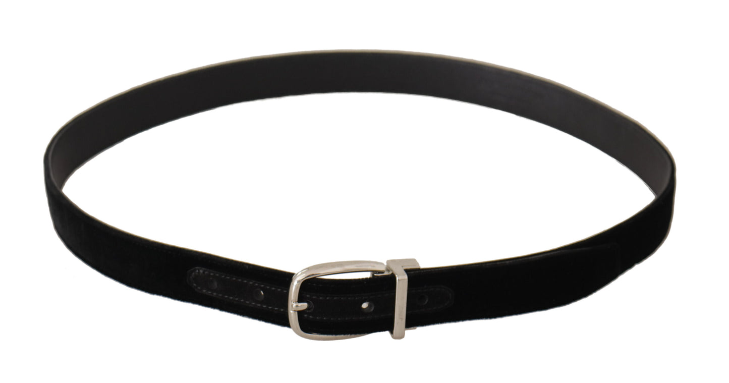 Dolce &amp; Gabbana Black Casual Velvet Silver Tone Metal Buckle Belt