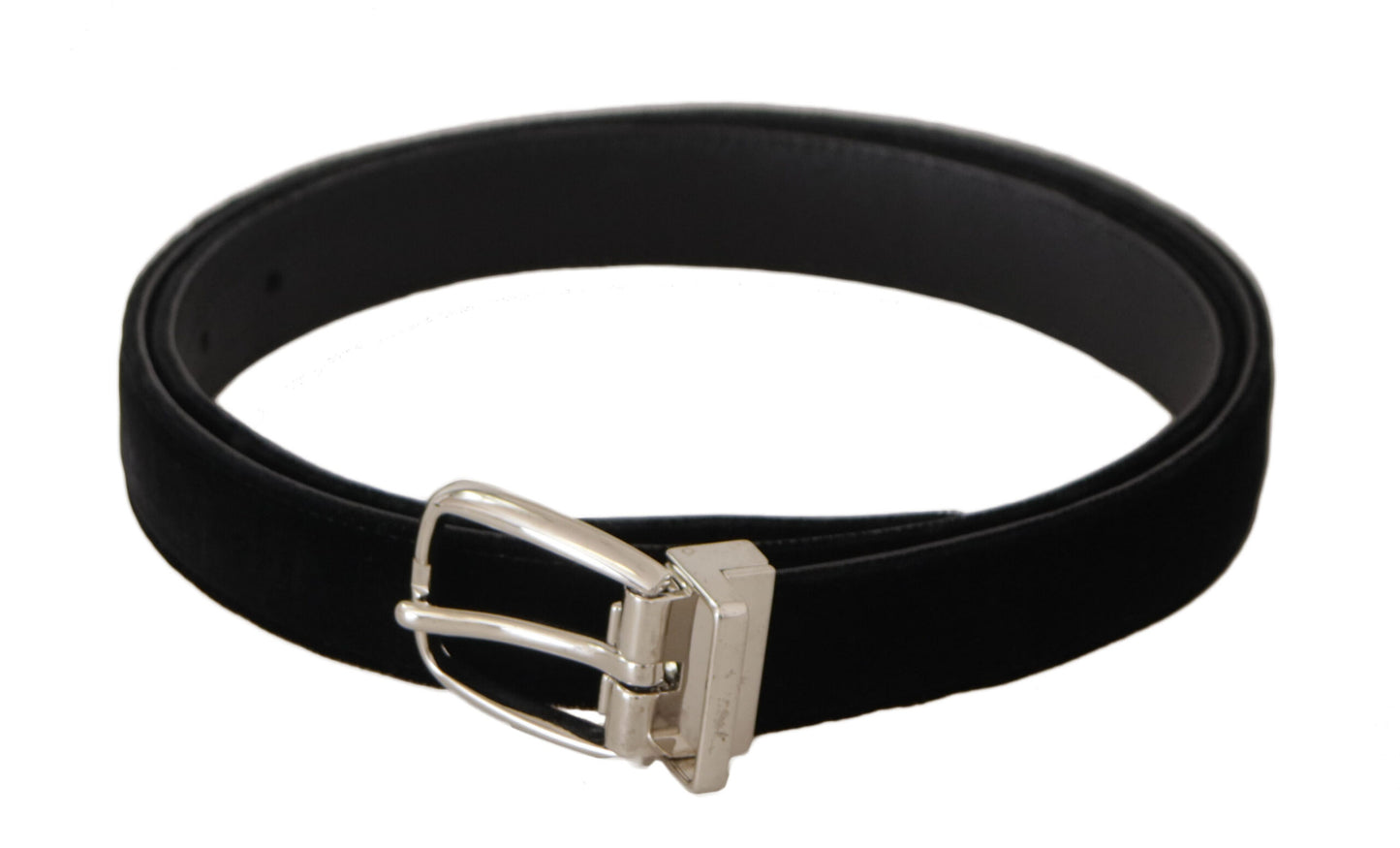 Dolce &amp; Gabbana Black Casual Velvet Silver Tone Metal Buckle Belt