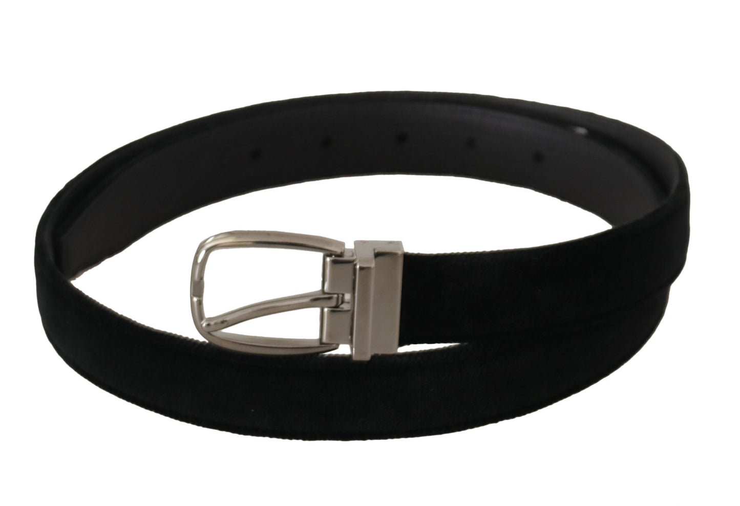 Dolce &amp; Gabbana Black Classic Velvet Silver Tone Metal Buckle Belt