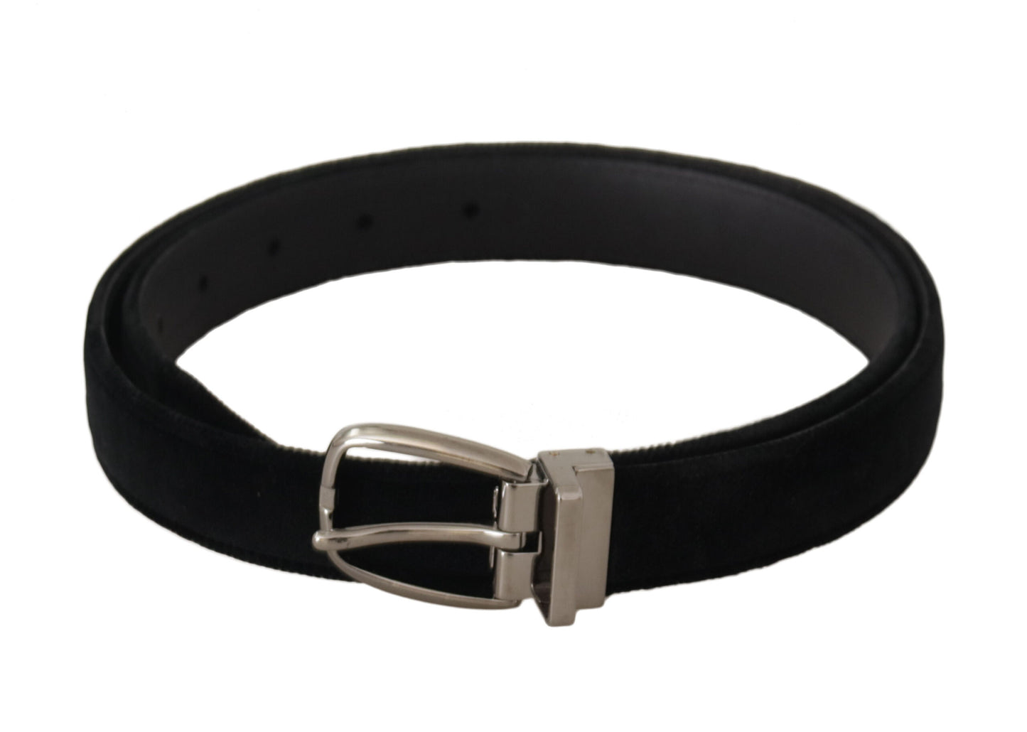 Dolce &amp; Gabbana Black Classic Velvet Silver Tone Metal Buckle Belt