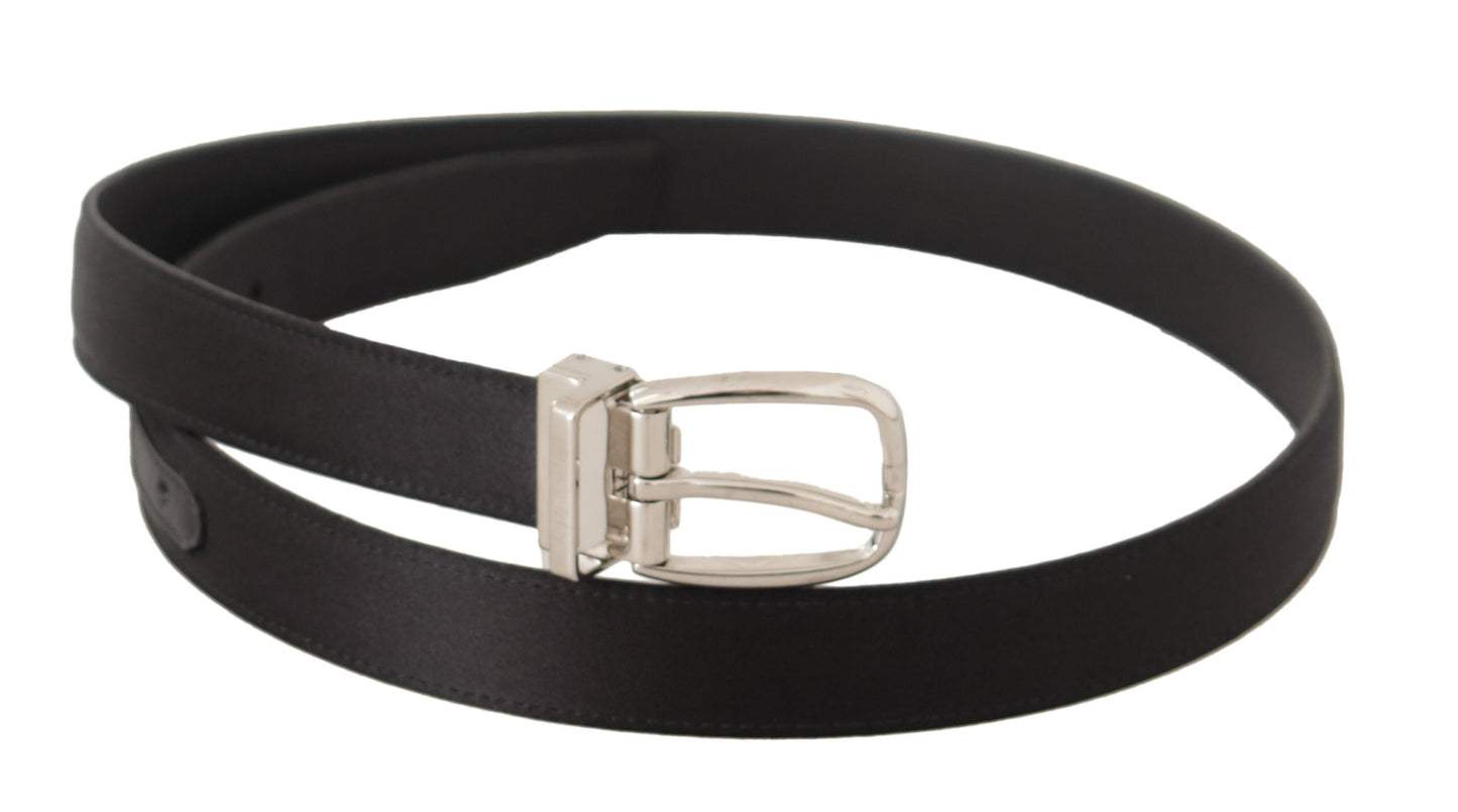 Dolce &amp; Gabbana Black Canvas Leather Silver Logo Metal Buckle Belt