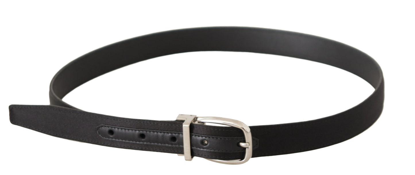 Dolce &amp; Gabbana Black Canvas Leather Silver Logo Metal Buckle Belt