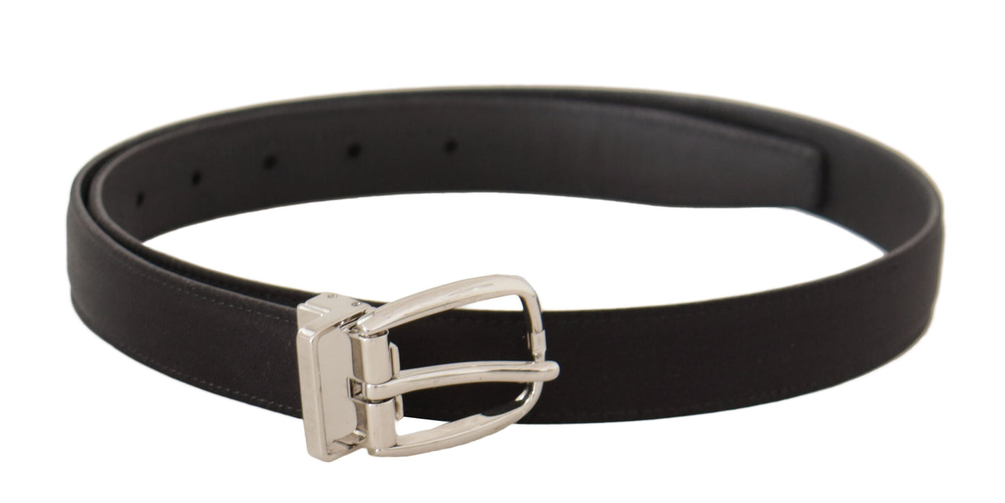 Dolce &amp; Gabbana Black Canvas Leather Silver Logo Metal Buckle Belt