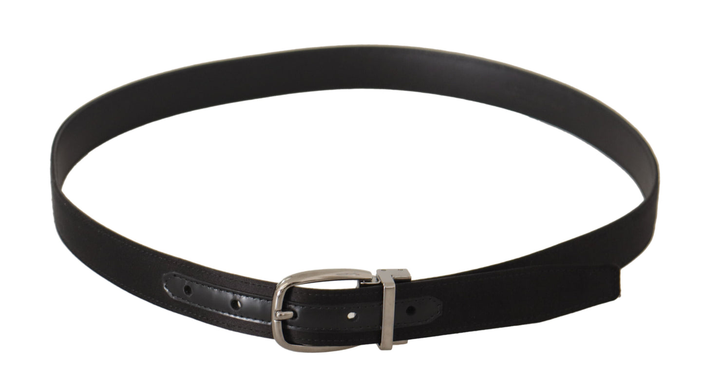 Dolce &amp; Gabbana Black Calf Leather Silver Logo Metal Buckle Belt