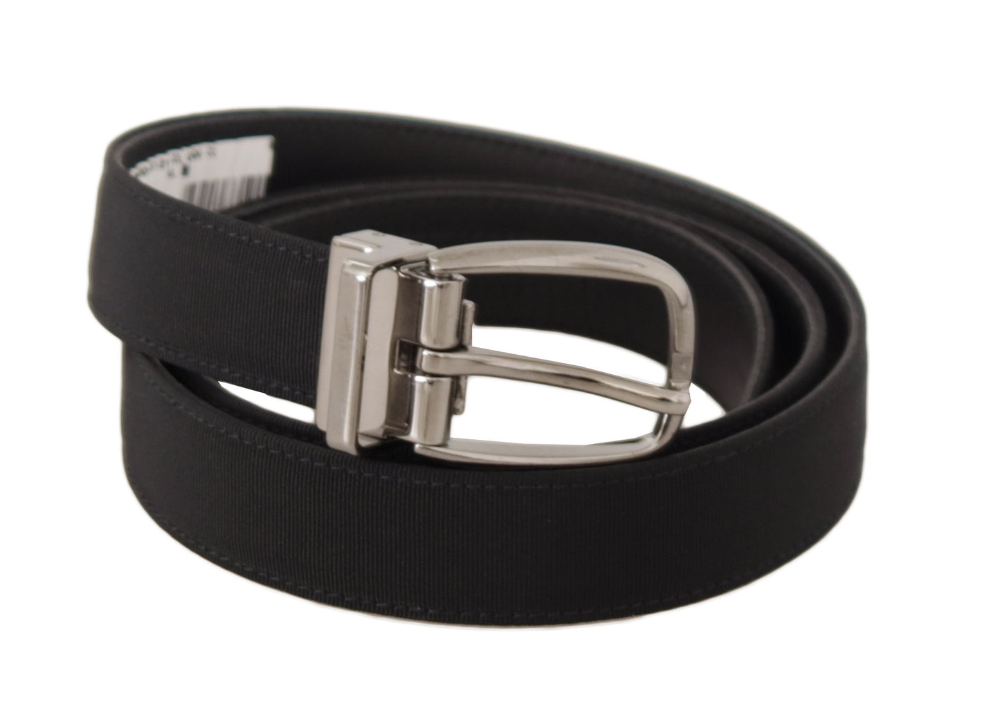 Dolce &amp; Gabbana Black Grosgrain Leather Silver Tone Metal Buckle Belt