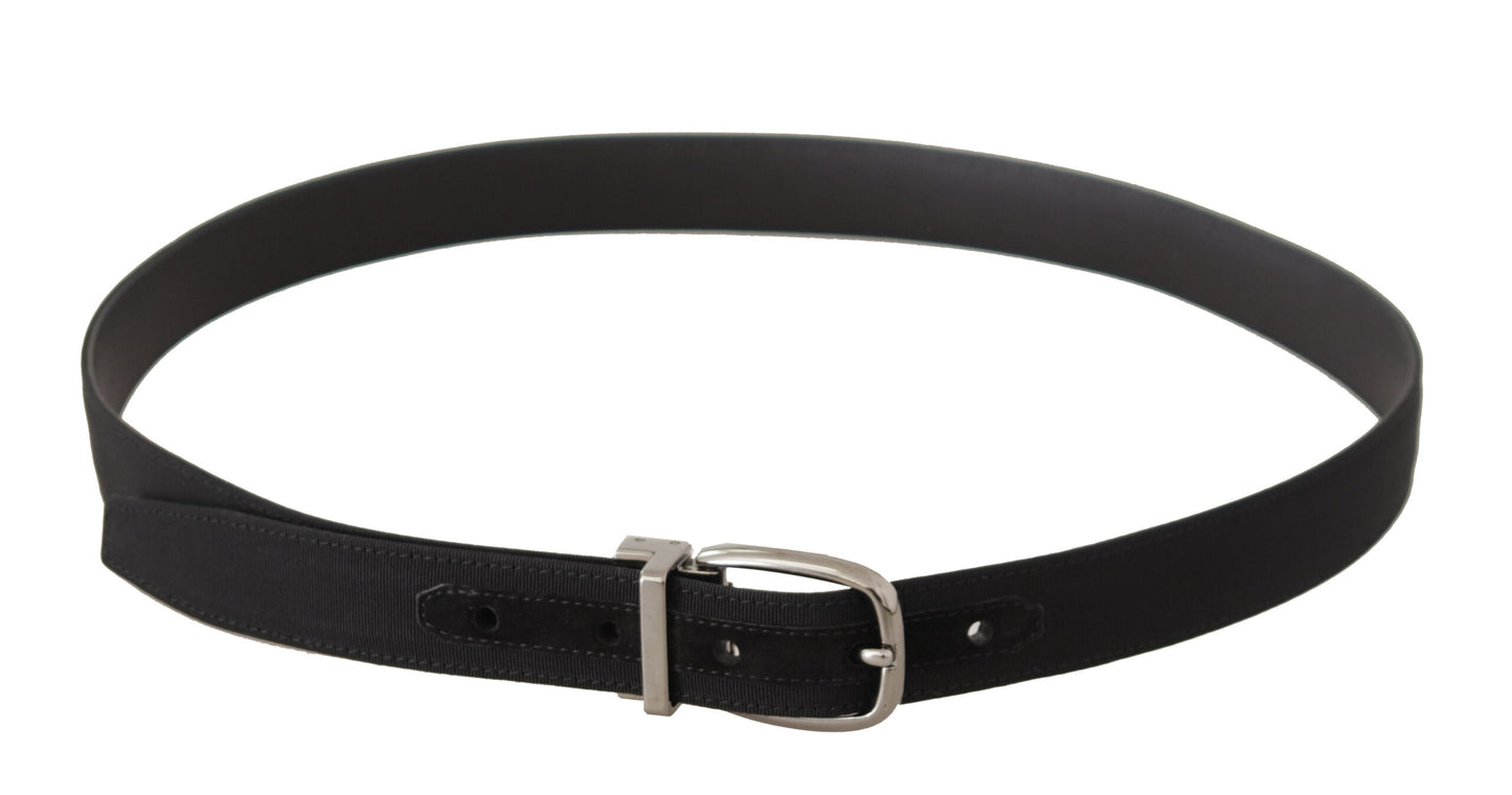 Dolce &amp; Gabbana Black Grosgrain Leather Silver Tone Metal Buckle Belt