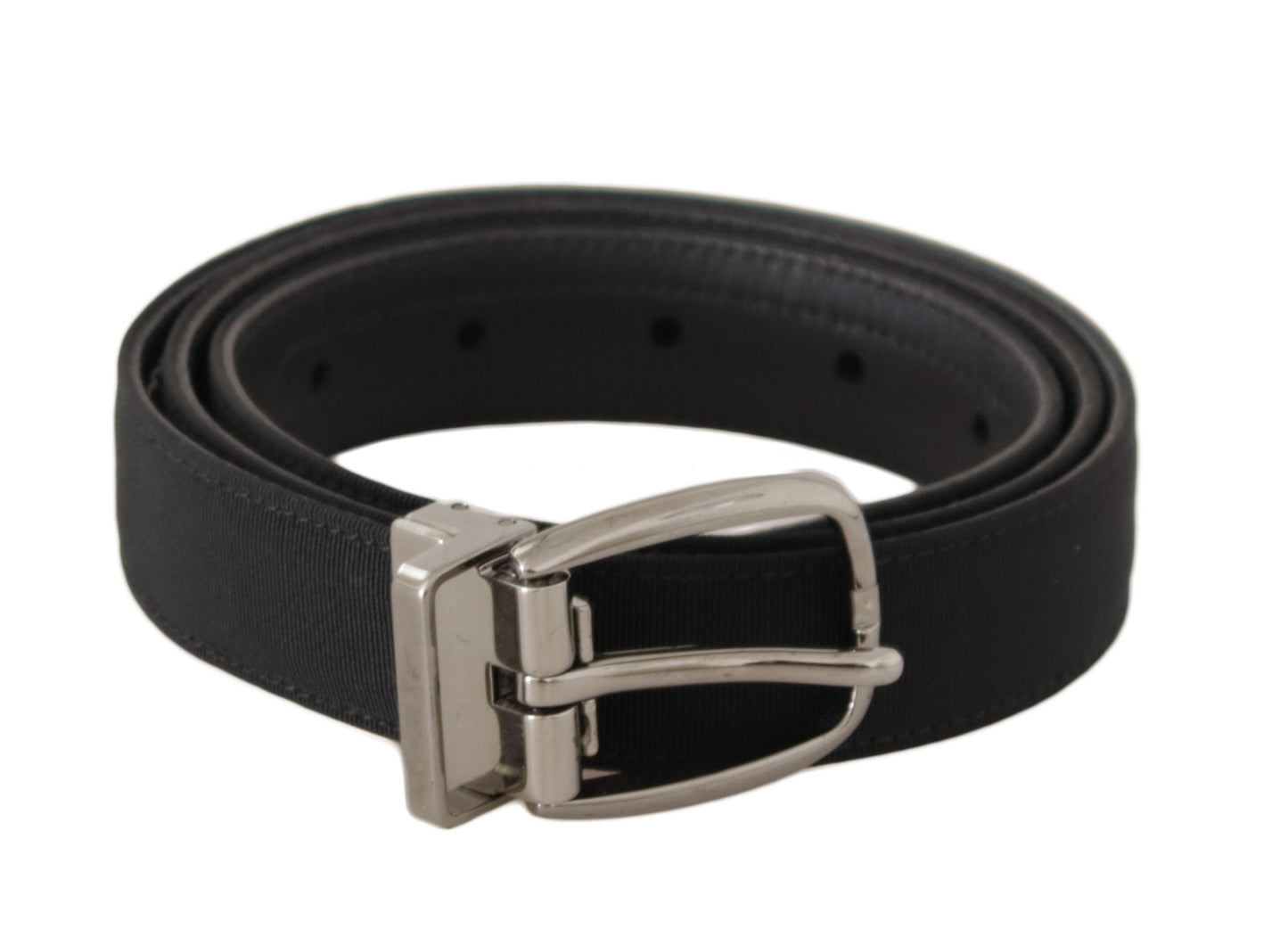 Dolce &amp; Gabbana Black Grosgrain Leather Silver Tone Metal Buckle Belt