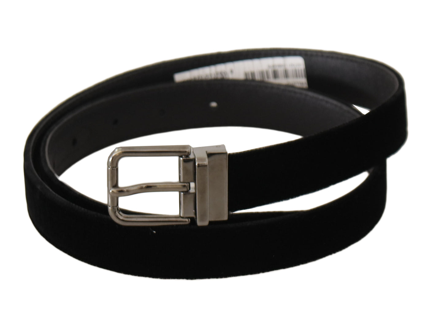 Dolce &amp; Gabbana Black Classic Velvet Logo Engraved Metal Buckle Belt