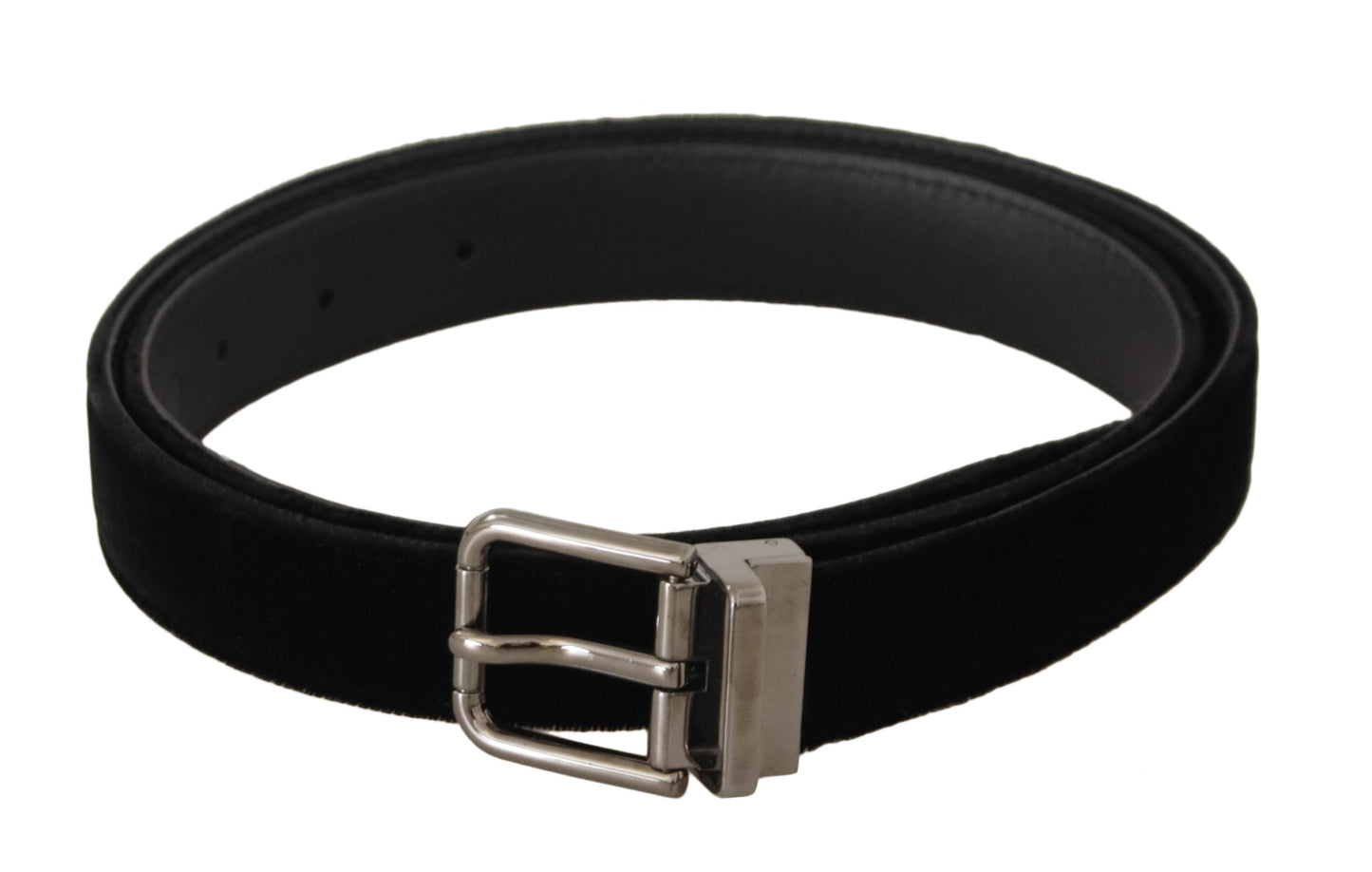 Dolce &amp; Gabbana Black Classic Velvet Logo Engraved Metal Buckle Belt