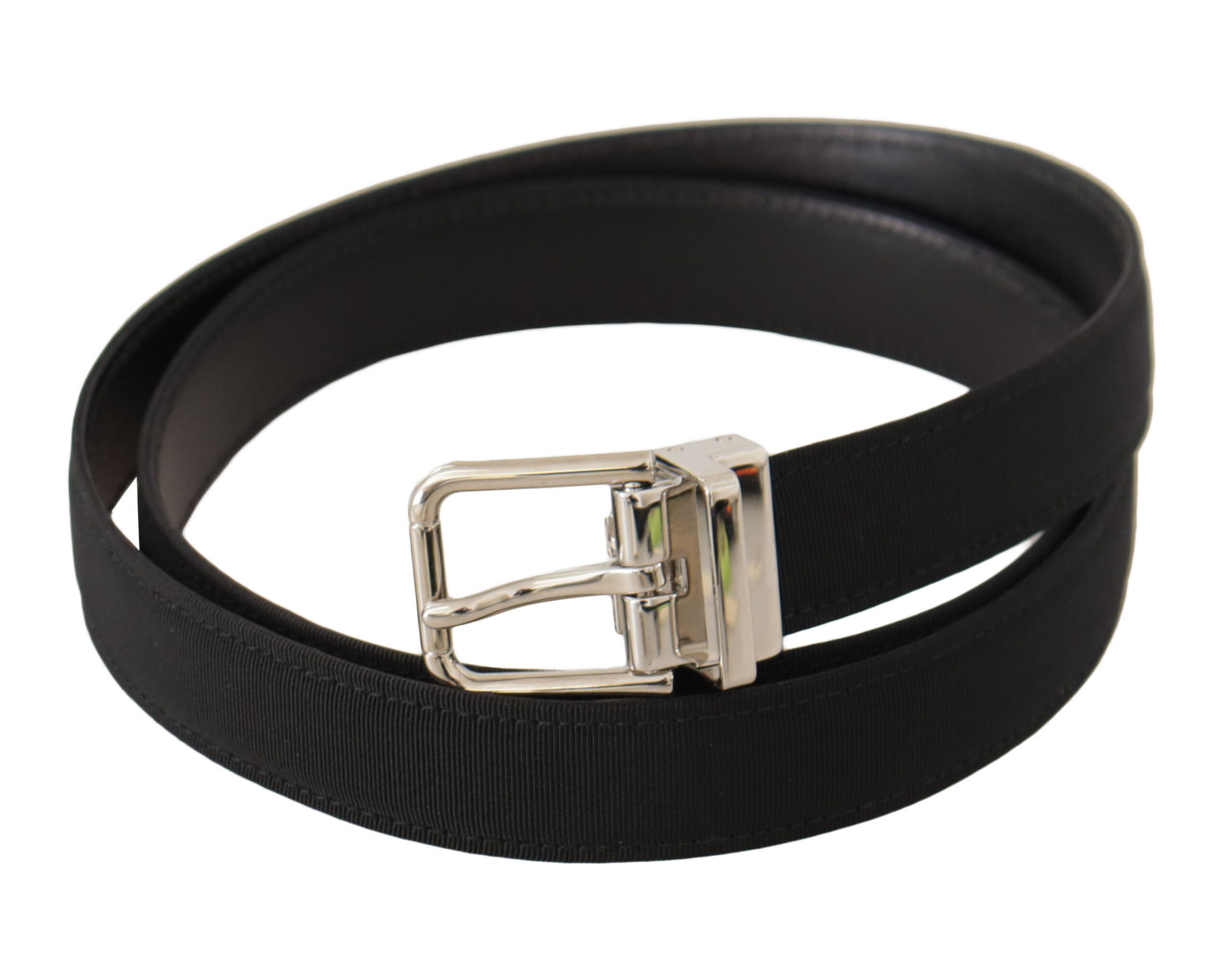 Dolce &amp; Gabbana Black Canvas Silver Tone Metal Buckle Men Belt