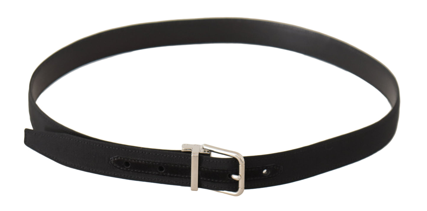 Dolce &amp; Gabbana Black Canvas Silver Tone Metal Buckle Men Belt