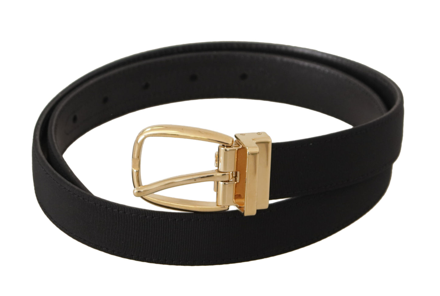 Dolce &amp; Gabbana Black Canvas Leather Gold Metal Buckle Belt