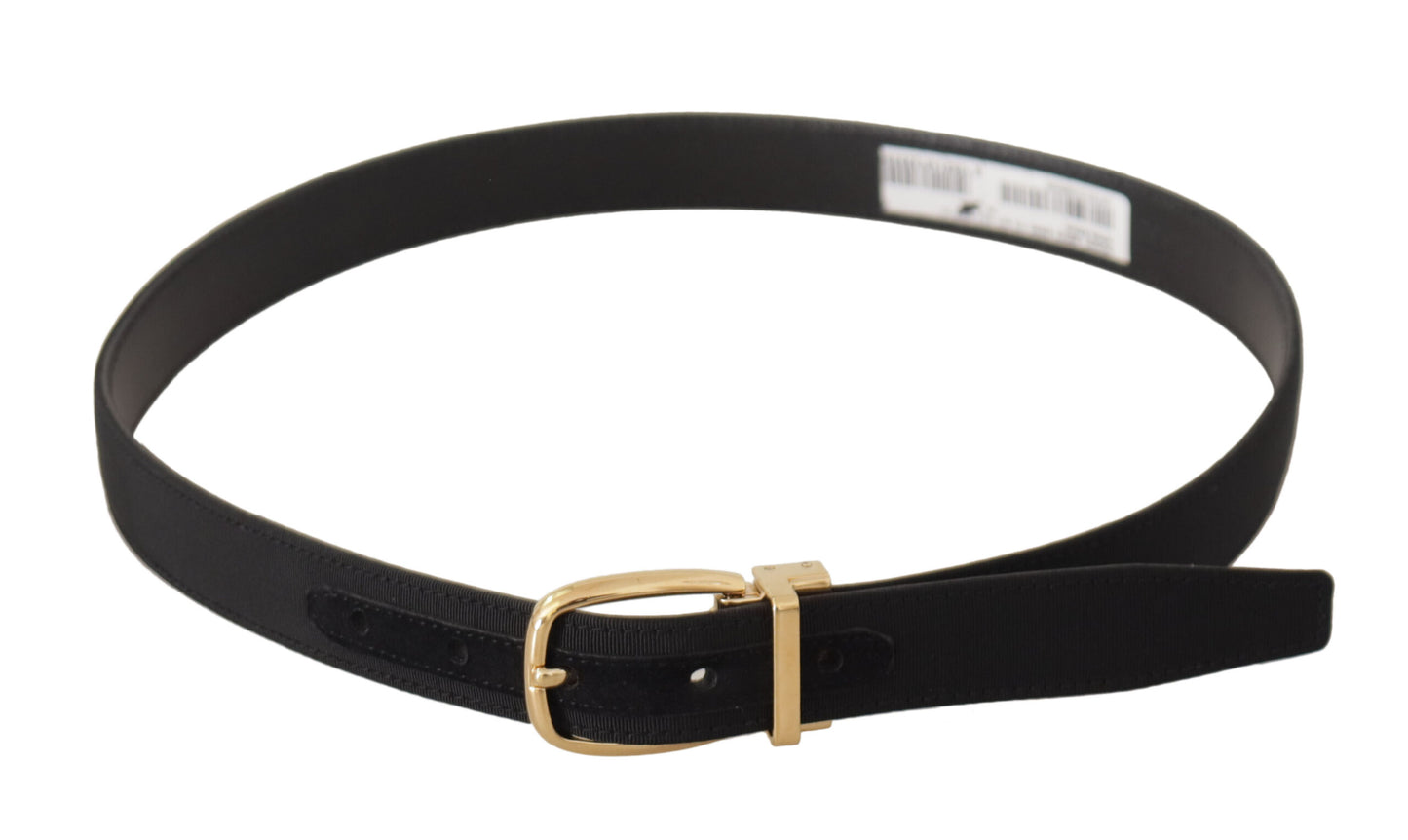 Dolce &amp; Gabbana Black Canvas Leather Gold Metal Buckle Belt