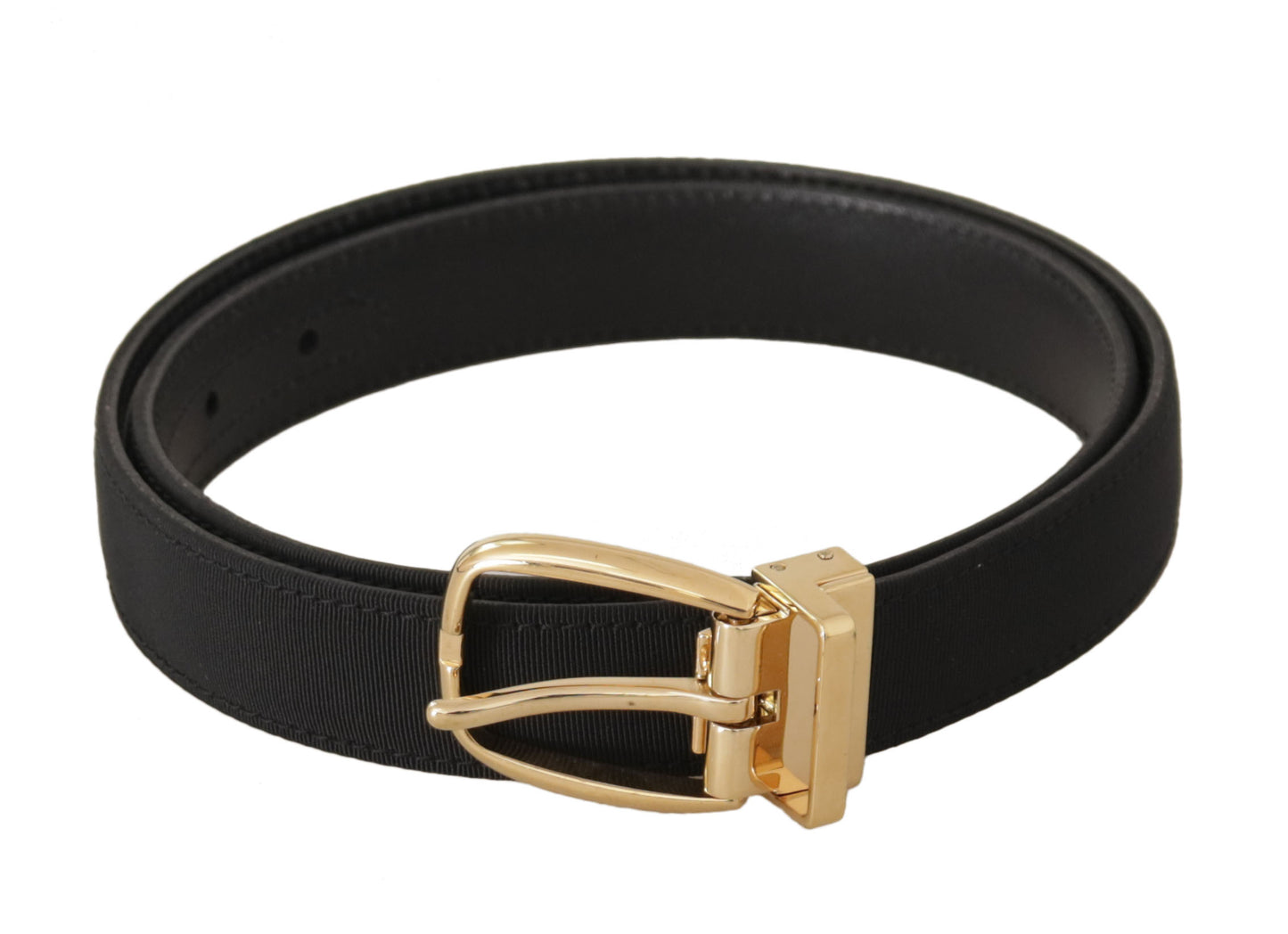 Dolce &amp; Gabbana Black Canvas Leather Gold Metal Buckle Belt