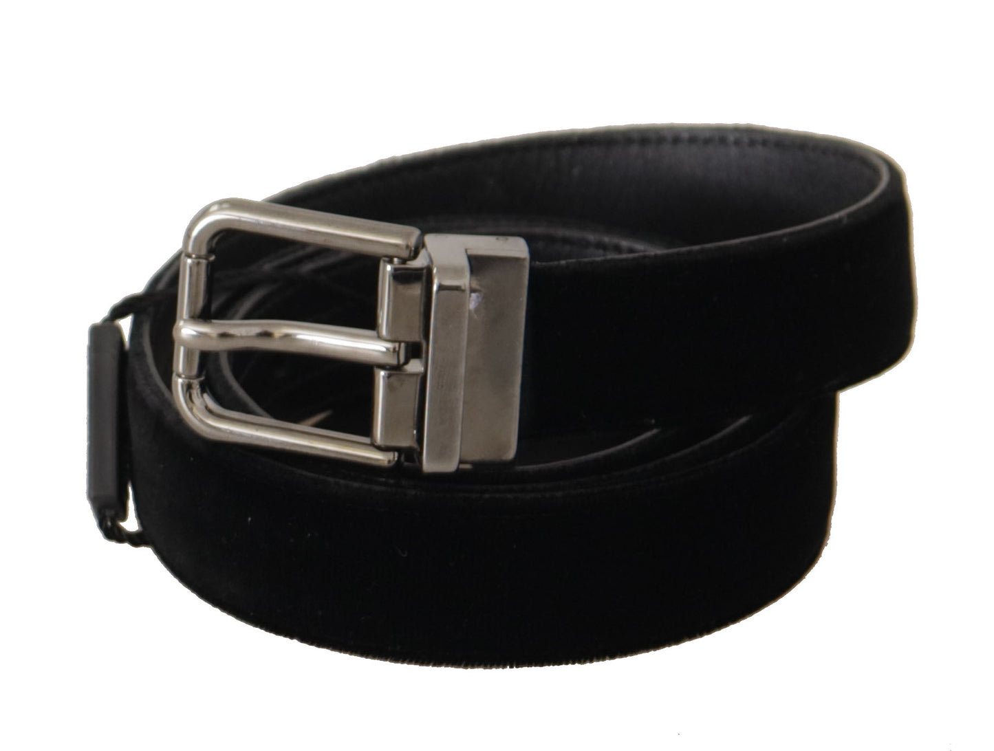 Dolce &amp; Gabbana Black Cotton Silver Tone Metal Buckle Belt