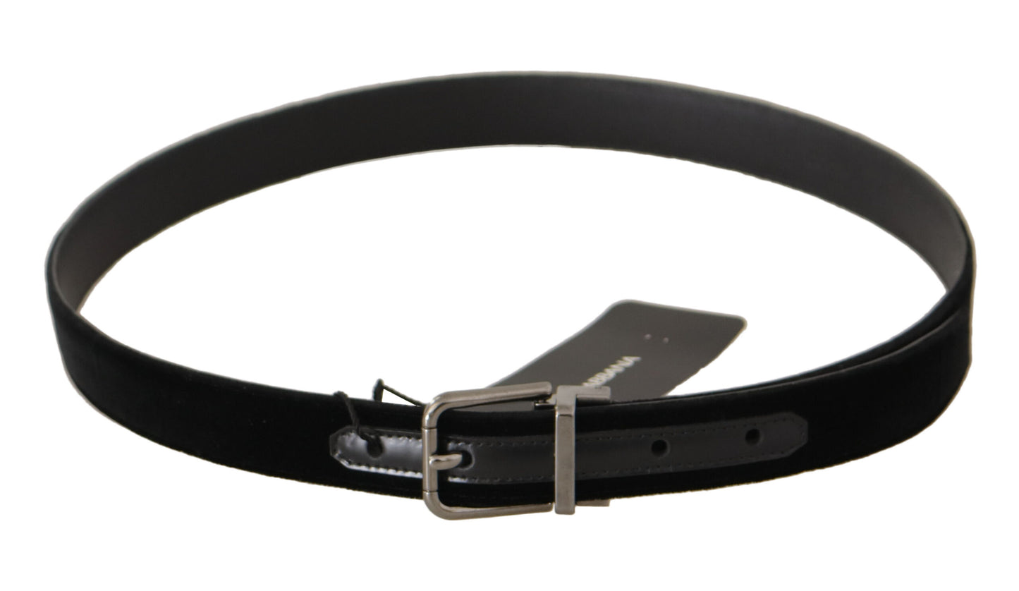 Dolce &amp; Gabbana Black Cotton Silver Tone Metal Buckle Belt