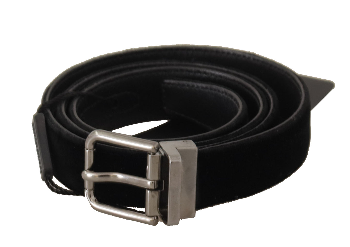 Dolce &amp; Gabbana Black Cotton Silver Tone Metal Buckle Belt