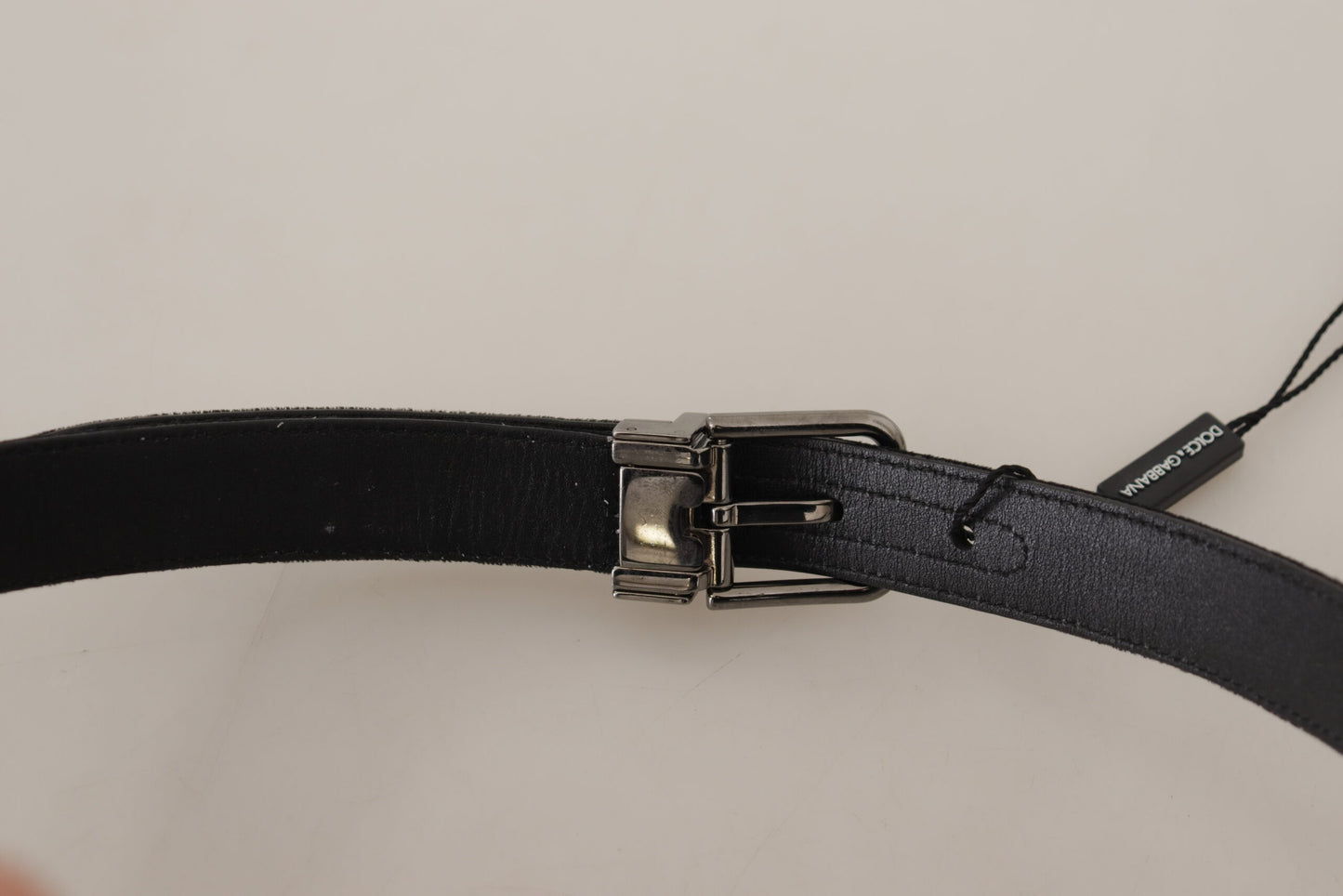 Dolce &amp; Gabbana Black Cotton Silver Tone Metal Buckle Belt