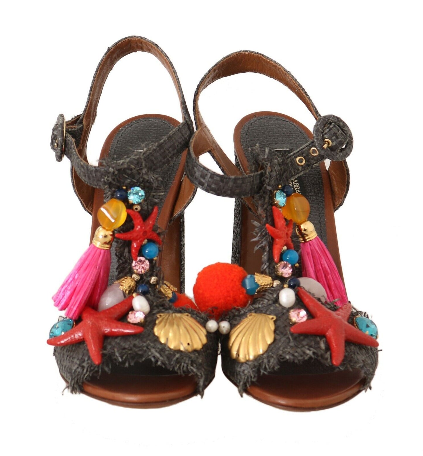 Dolce &amp; Gabbana Gray Straw MARINA Sea Star Sandals