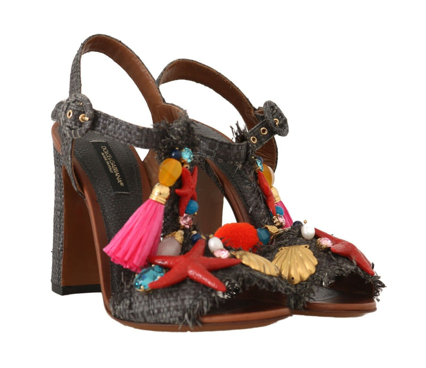 Dolce &amp; Gabbana Gray Straw MARINA Sea Star Sandals