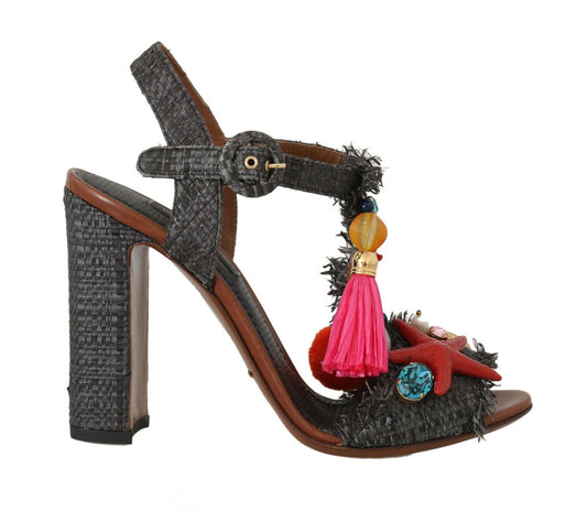 Dolce &amp; Gabbana Gray Straw MARINA Sea Star Sandals