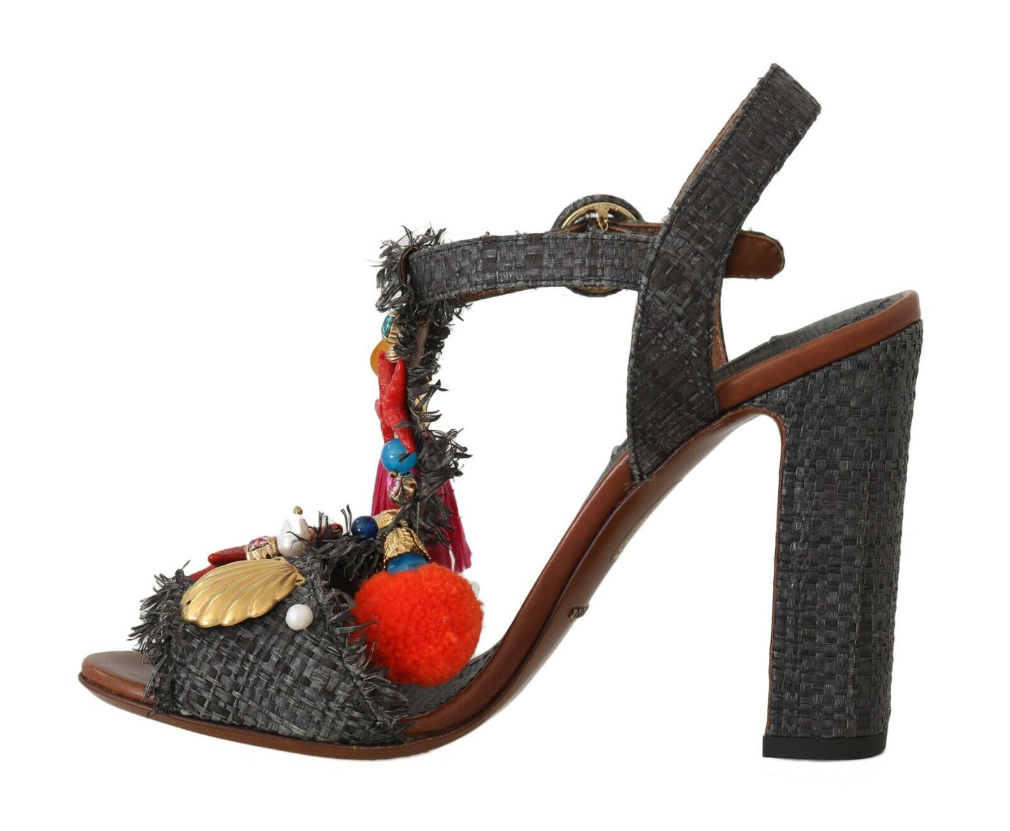 Dolce &amp; Gabbana Gray Straw MARINA Sea Star Sandals