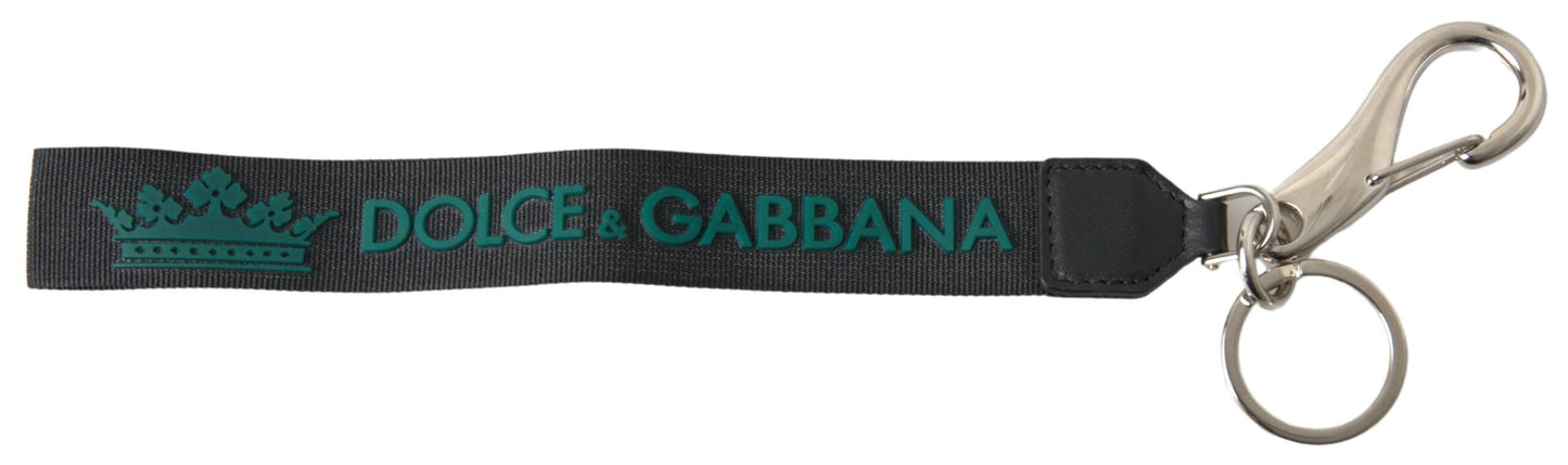 Dolce &amp; Gabbana Black DG Logo Rubber Silver Tone Metal Keychain