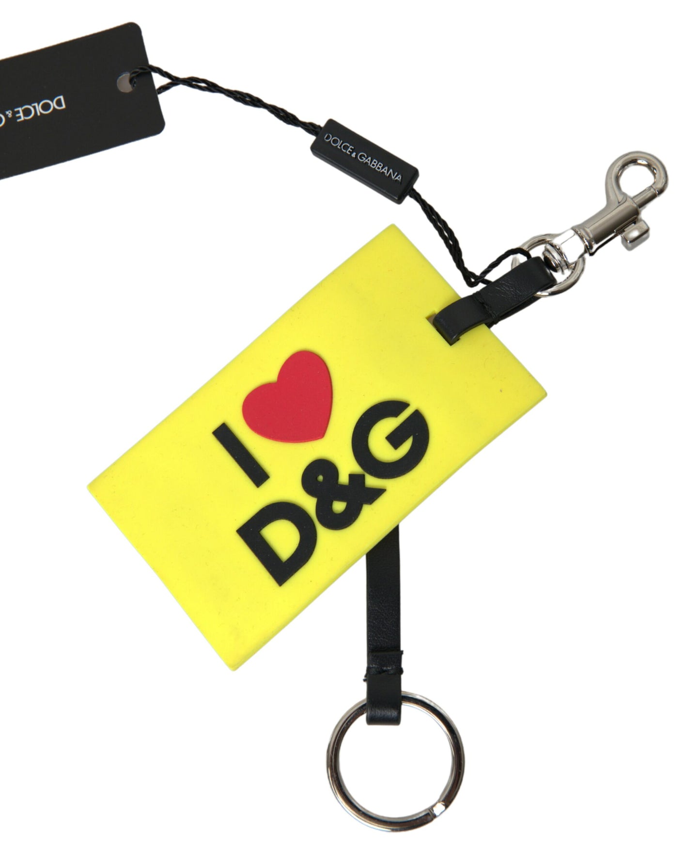 Dolce &amp; Gabbana Schlüsselanhänger aus gelbem Silikon mit DG-Logo und goldfarbenem Messing