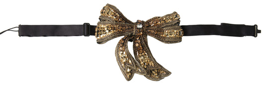 Dolce &amp; Gabbana Gold Crystal Beaded Sequined Silk Catwalk Necklace Bowtie