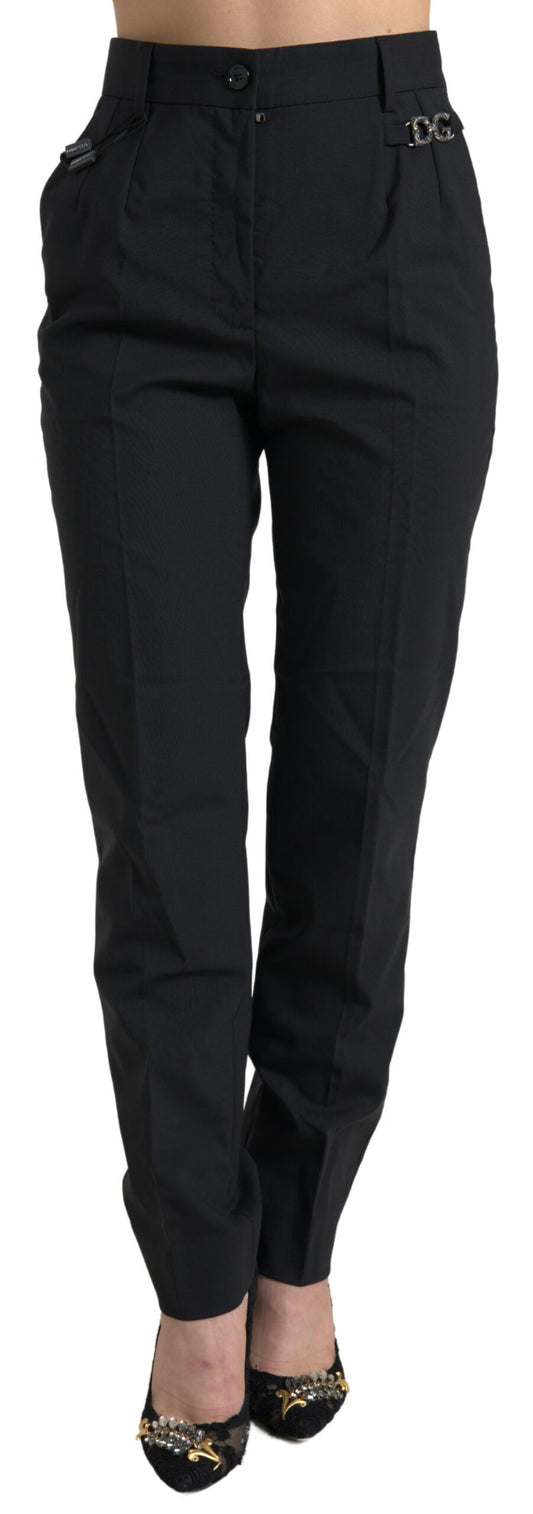 Dolce &amp; Gabbana Black Wool High Waist Tapered Pants