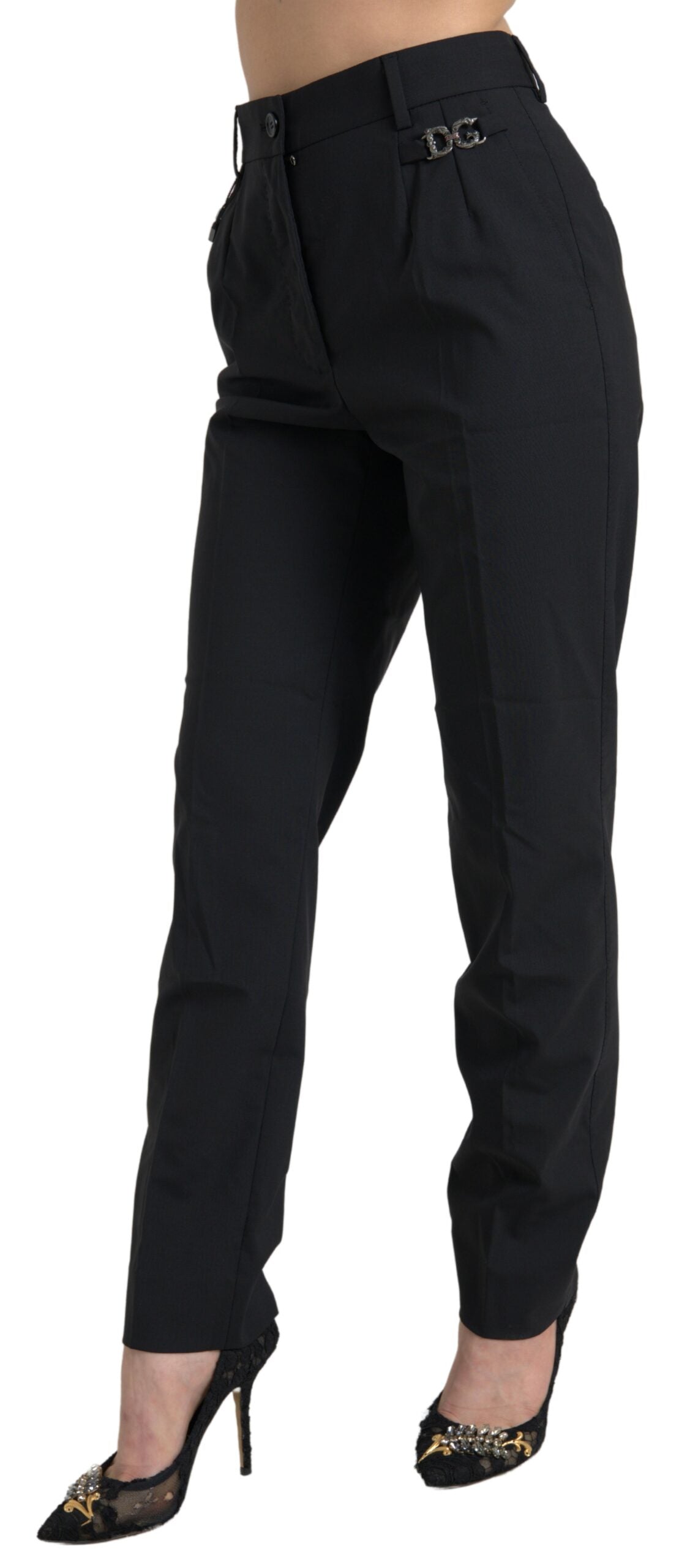 Dolce &amp; Gabbana Black Wool High Waist Tapered Pants