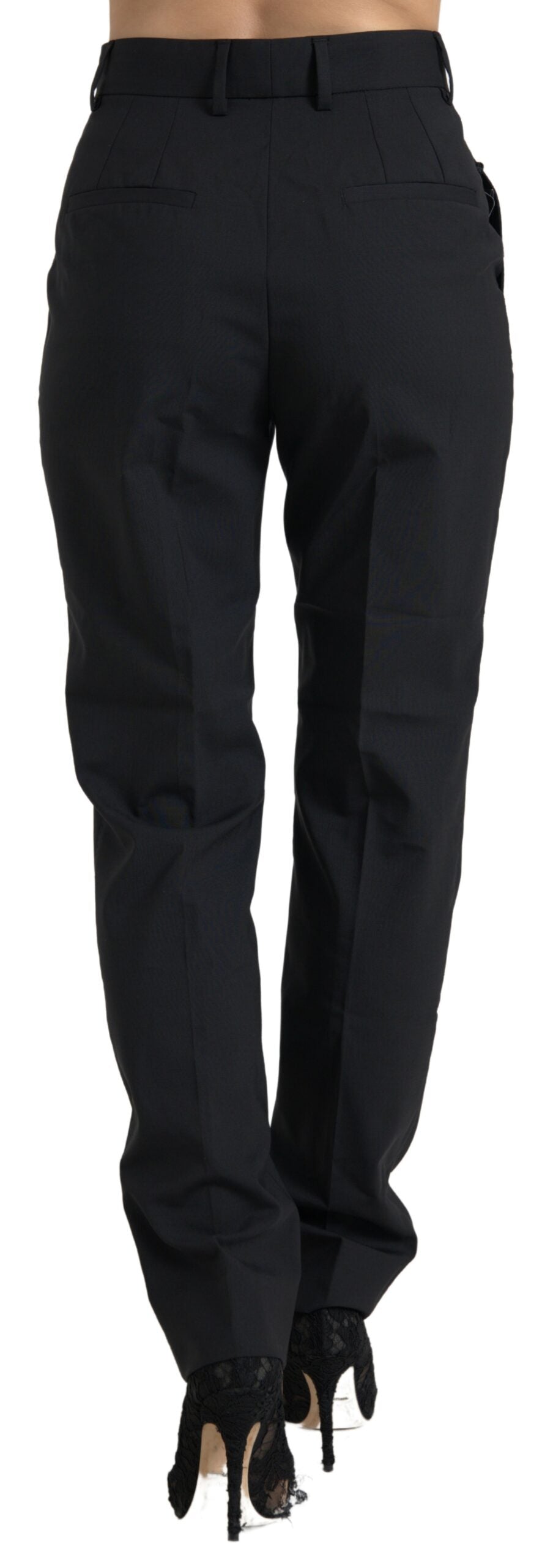 Dolce &amp; Gabbana Black Wool High Waist Tapered Pants