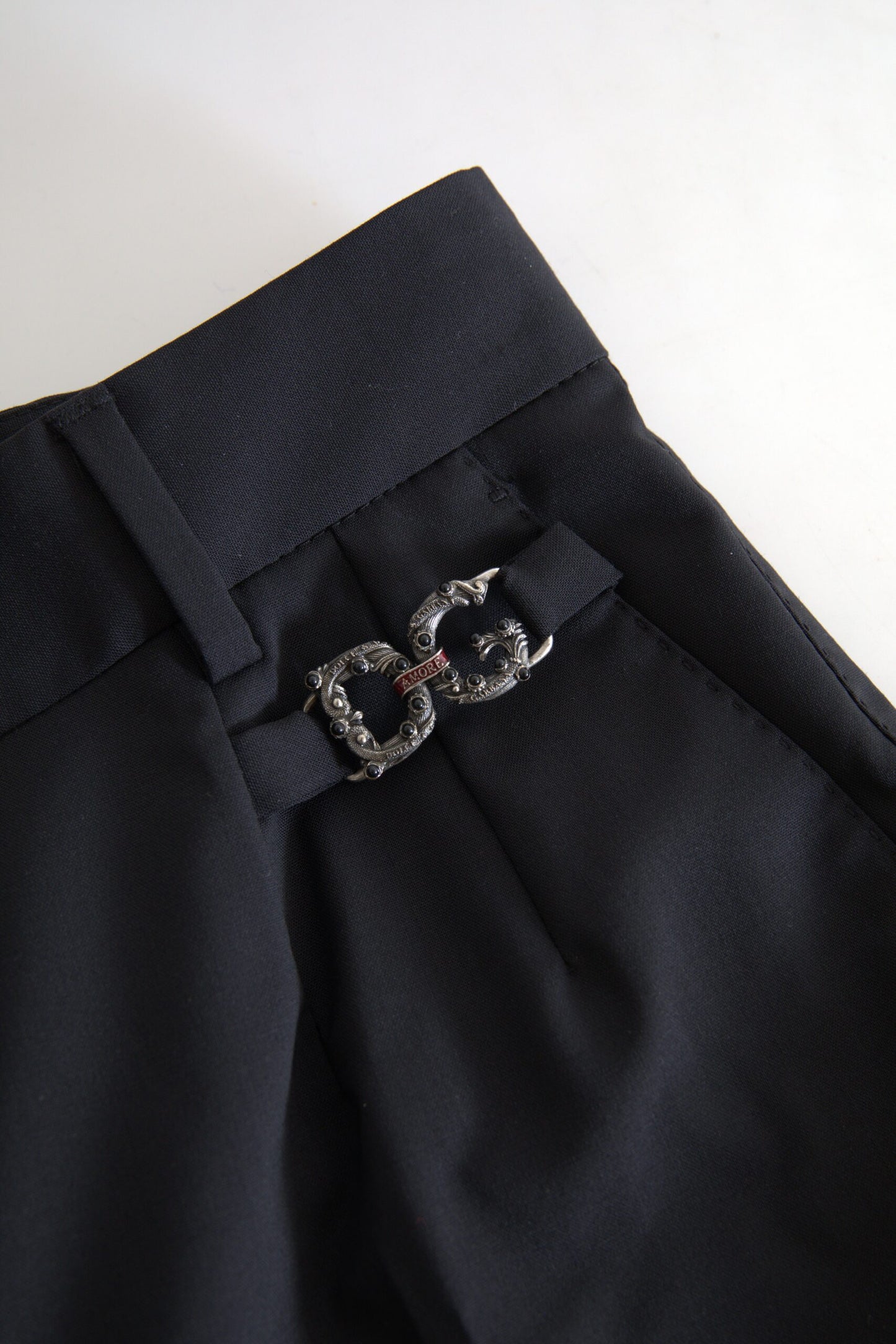 Dolce &amp; Gabbana Black Wool High Waist Tapered Pants