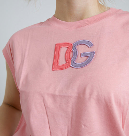 Dolce &amp; Gabbana Tank-T-Shirt aus rosa Baumwolle mit DG-Logo und Rundhalsausschnitt