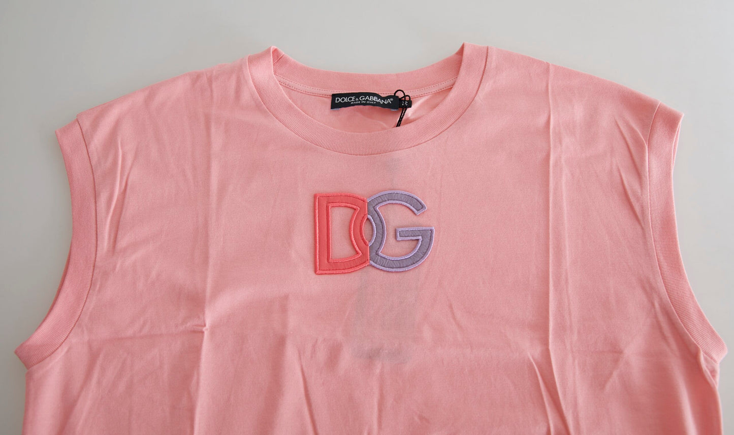 Dolce &amp; Gabbana Tank-T-Shirt aus rosa Baumwolle mit DG-Logo und Rundhalsausschnitt