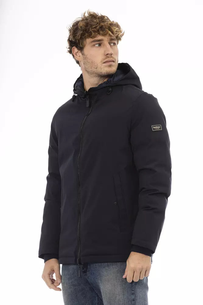 Baldinini Trend Elegante blaue Monogramm-Reißverschlussjacke