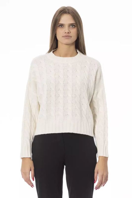 Baldinini Trend Exquisiter beigefarbener Pullover aus Kaschmirmischung mit Rundhalsausschnitt