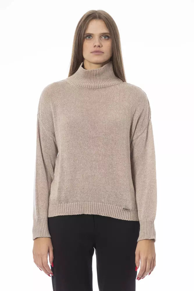 Baldinini Trend Eleganter beigefarbener Pullover mit Volcano-Ausschnitt