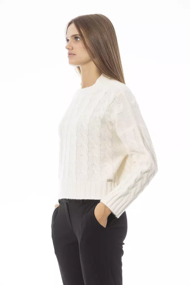 Baldinini Trend Exquisiter beigefarbener Pullover aus Kaschmirmischung mit Rundhalsausschnitt